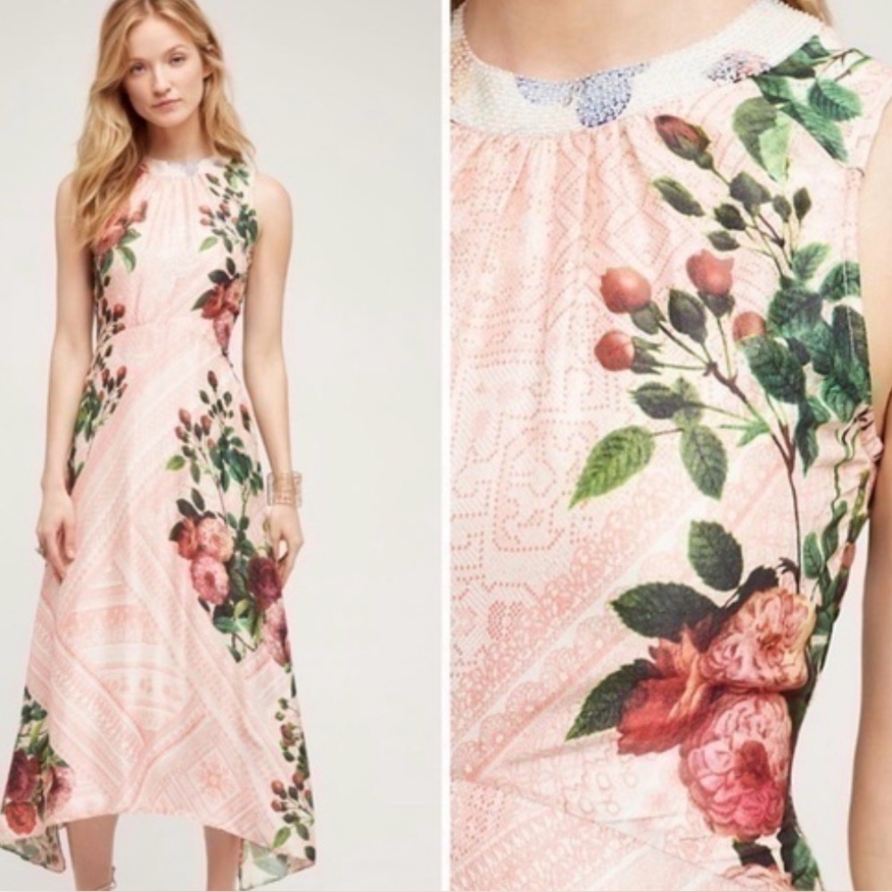 Sleeveless Pink Floral Midi Dress